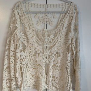 White Ornate Embroidered-mesh Top